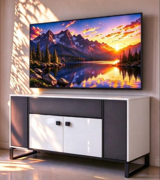 TV credenza in high-gloss white