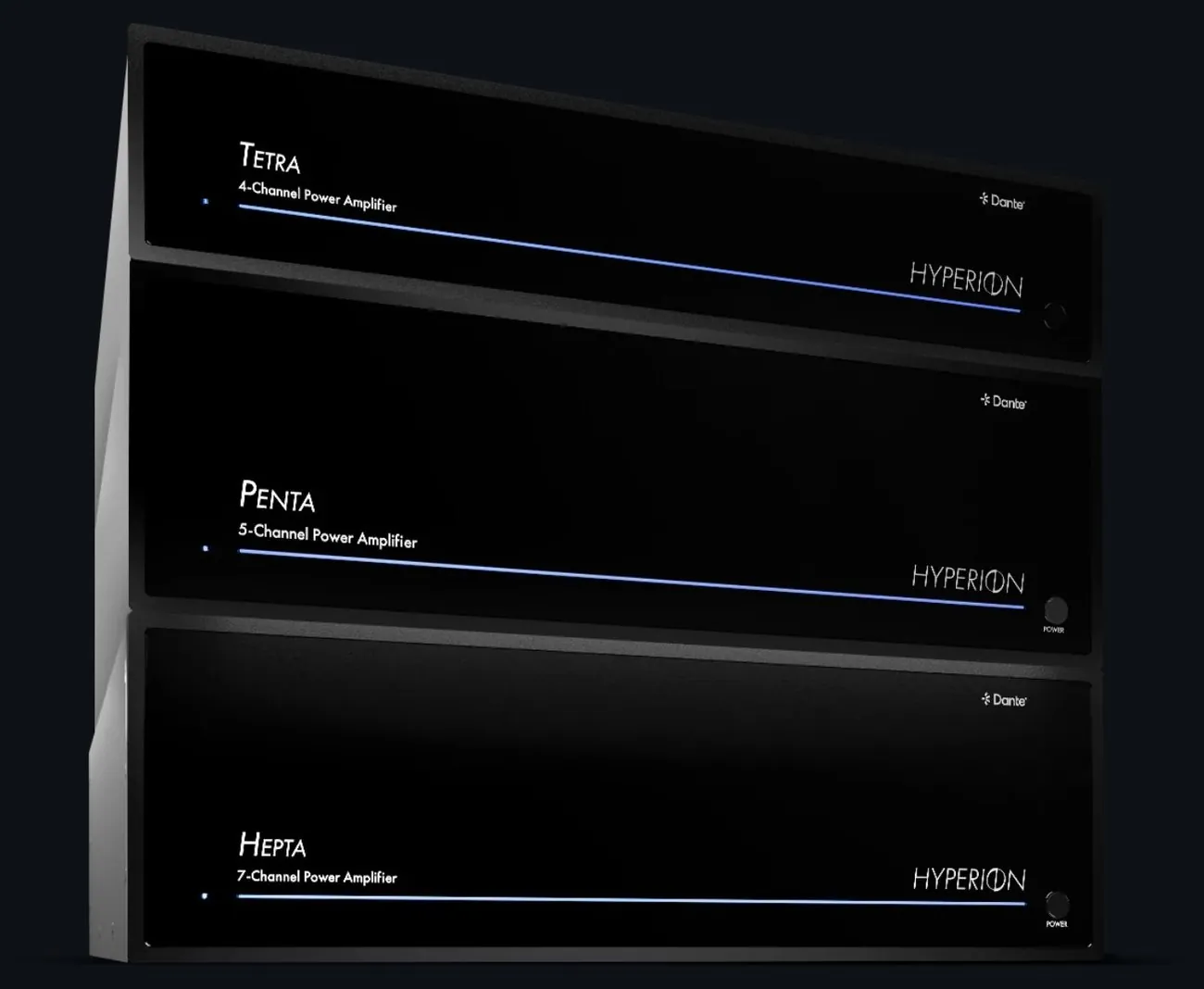 Hyperion Tetra, Penta and Hepta amplifiers stacked