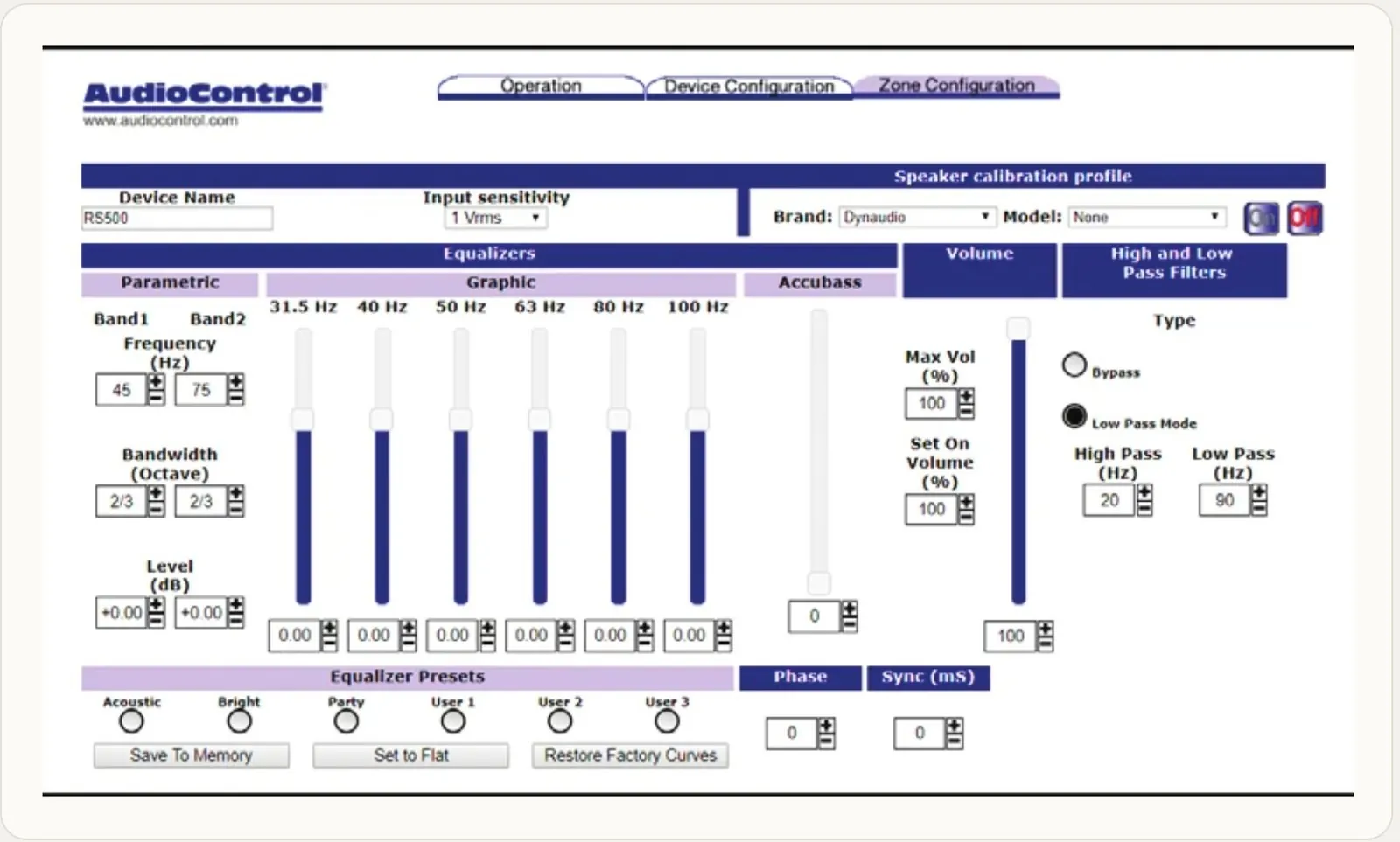 AudioControl RS Series DSP web interface