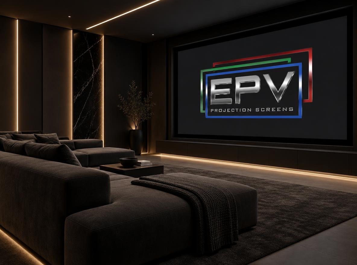 Dark home theater with an electric EPV screen