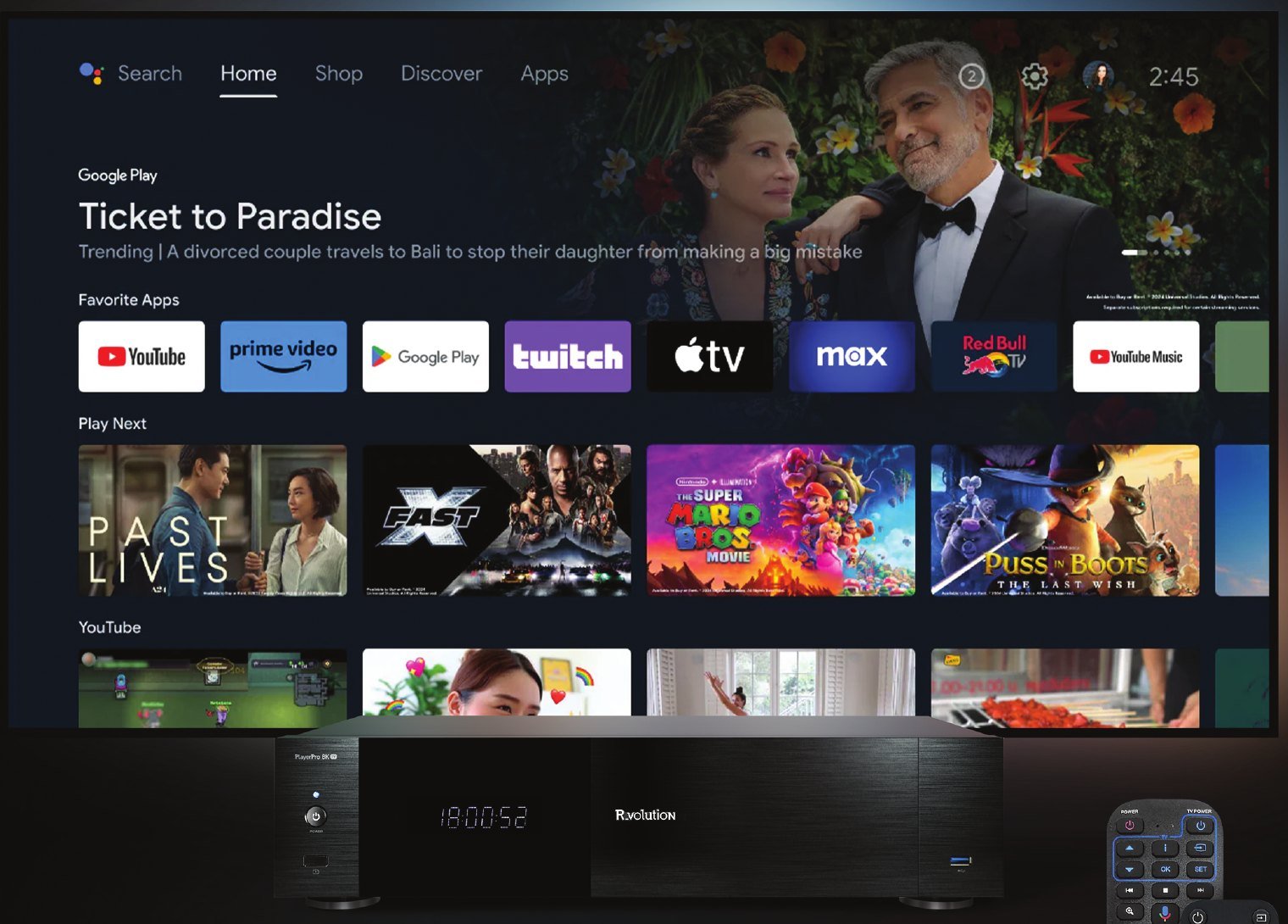 PlayerPro 8K TV with the Google TV home screen